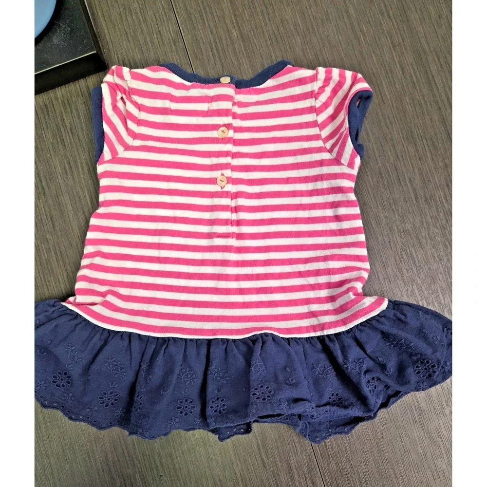 Ralph Lauren Baby Girl 3 months Pink Striped Dress Blue Eyelet Peplum Hem Logo